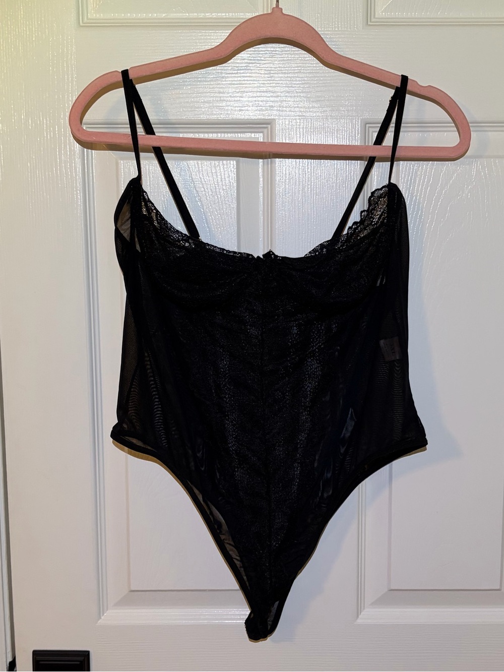 Sheer Black Stretch Lace Teddy Bodysuit With Underwire Cups. Fits XL Up To 3X